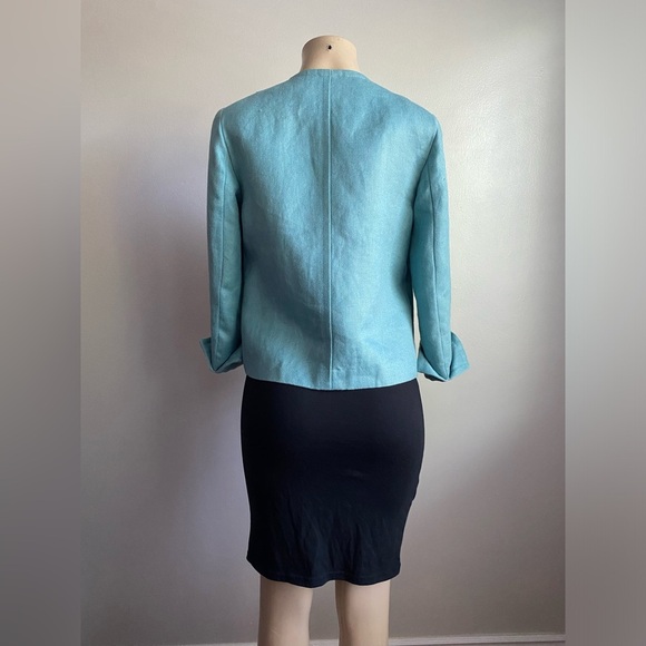 TALBOTS Teal Linen 3/4 Sleeve Blazer Collarless Career Feminine Retro 6 Petite - Picture 6 of 13